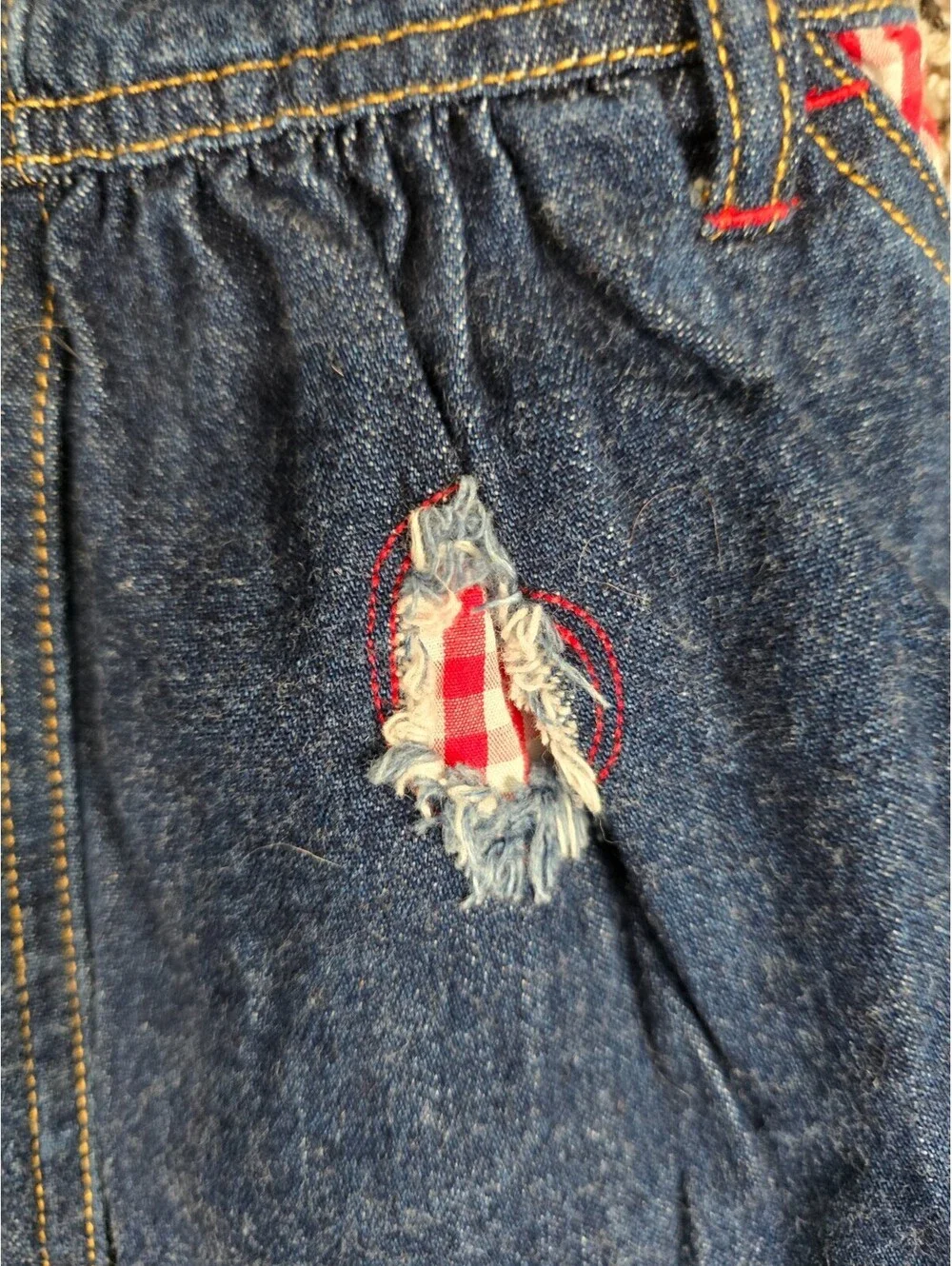 Vtg Childrens Place Baby Girls Sz 12M Denim Romper Patriotic 4th of July Flag